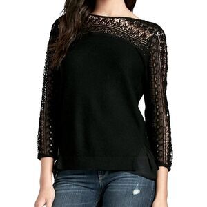 Lucky Brand Sweater with Lace Yoke and Sleeves Lining‎ Peeks Out at Bottom Sz S